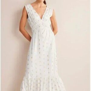 BODEN Smocked Jersey Maxi Dress, White/Gold, Size 8R. Like New